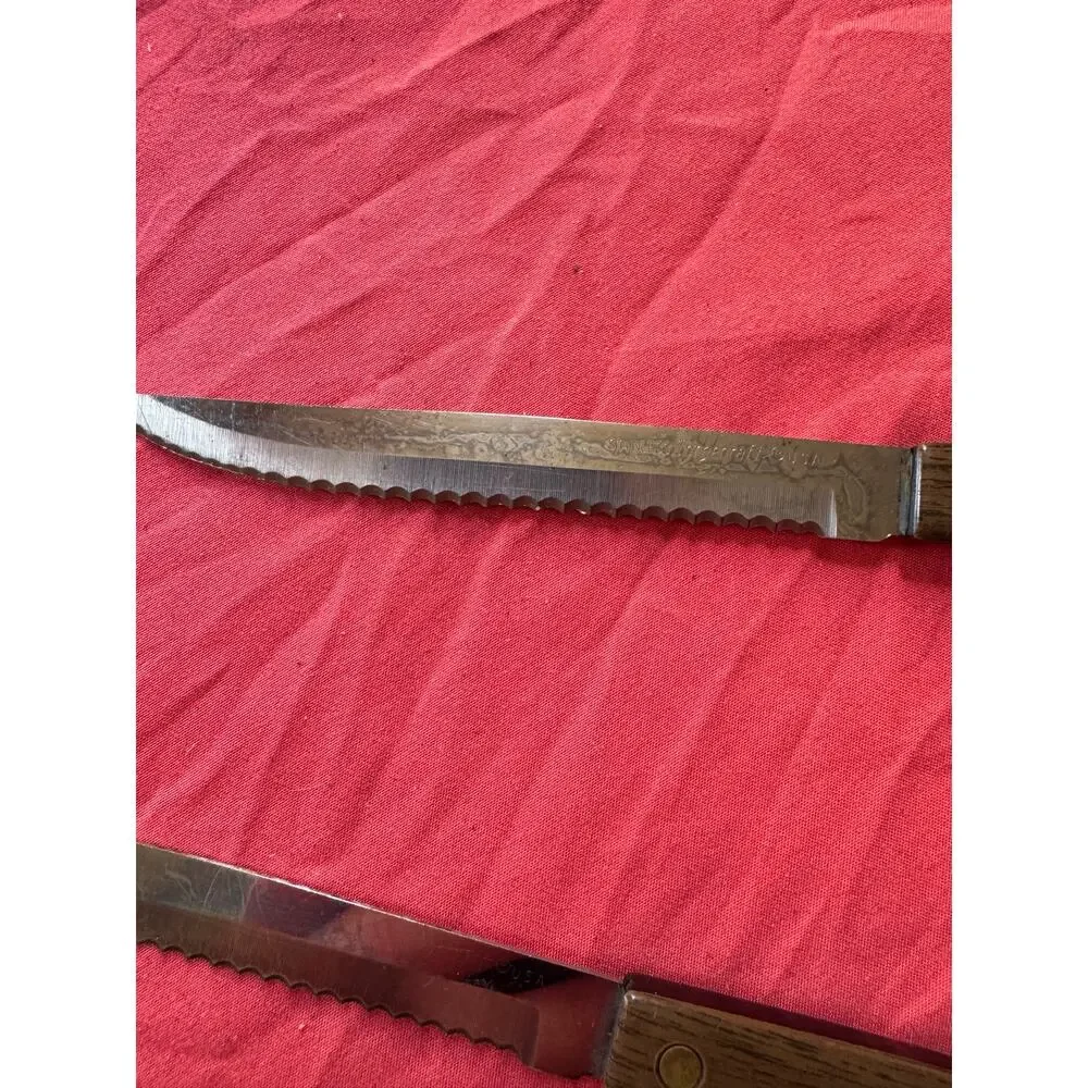 Vintage Forgecraft USA Steak Knives Set of 3 Serrated Black Bakelite 8-3/4